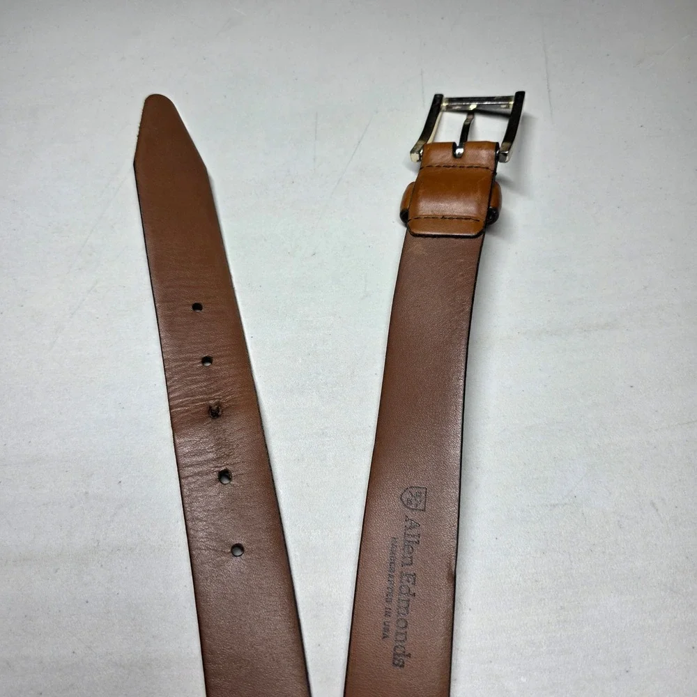 Allen Edmonds Mens Brown Leather Belt Size 42 Handcrafted USA 32190 Cognac